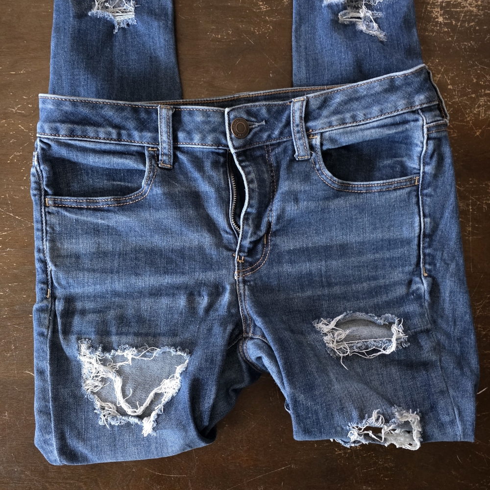 American Eagle Outfitters Ripped Blue Skinny Jeans